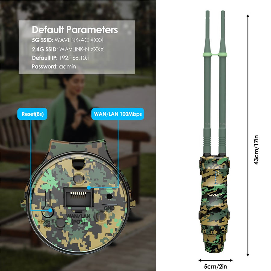 WAVLINK WN570HA2 AC1200 Dual Band Wireless Router IP67 Waterproof Outdoor WiFi Extender with Poe