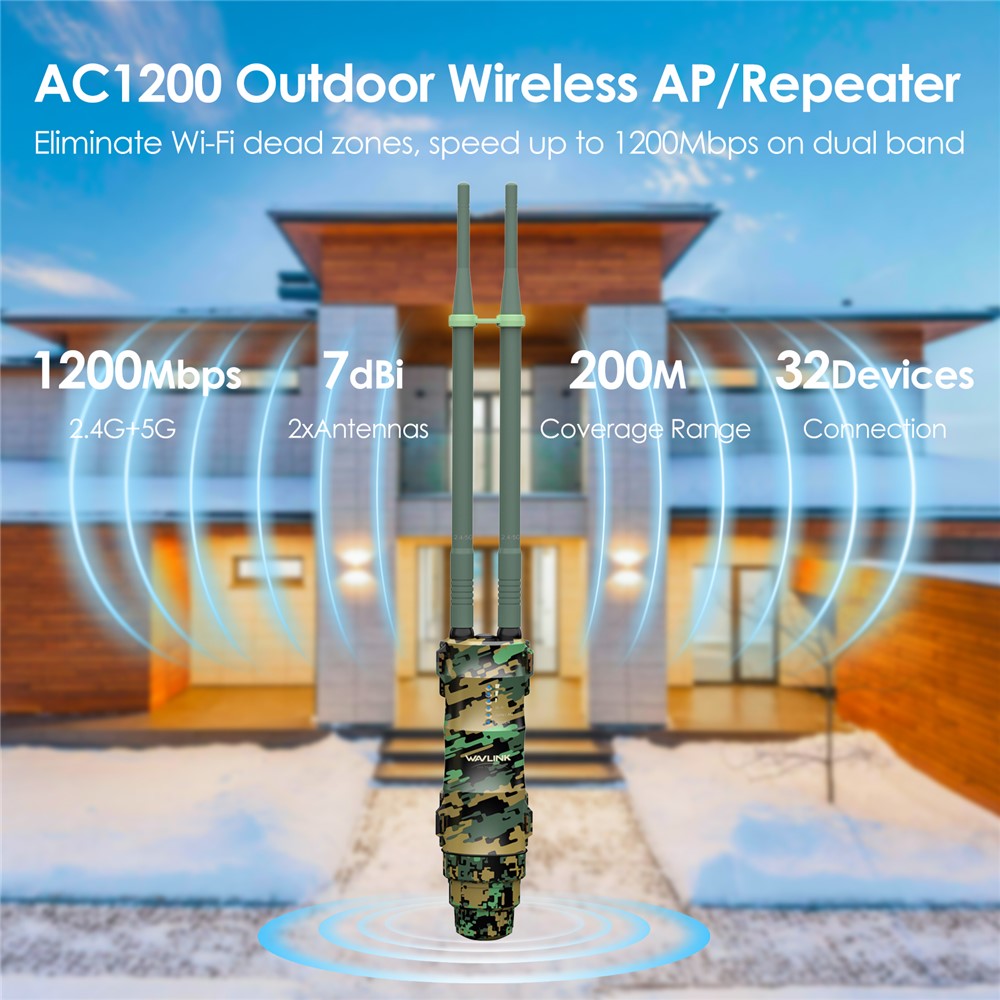WAVLINK WN570HA2 AC1200 Dual Band Wireless Router IP67 Waterproof Outdoor WiFi Extender with Poe