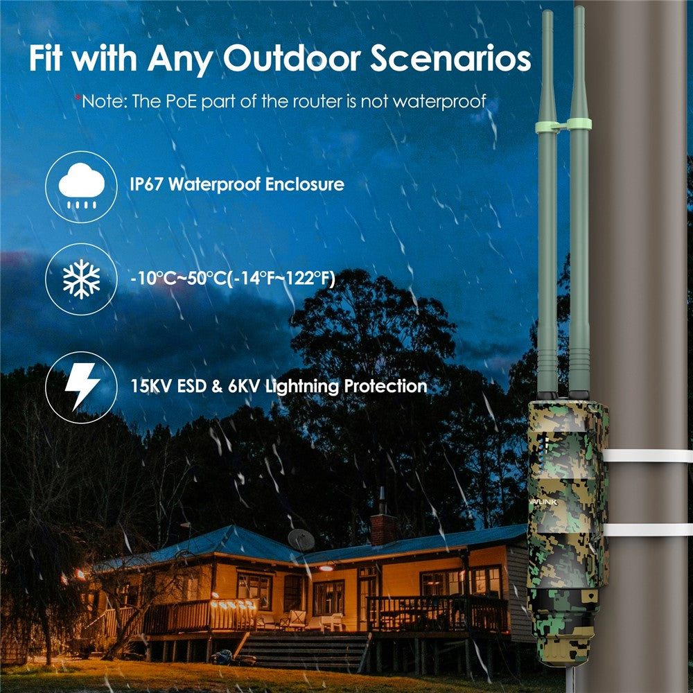 WAVLINK WN570HA2 AC1200 Dual Band Wireless Router IP67 Waterproof Outdoor WiFi Extender with Poe