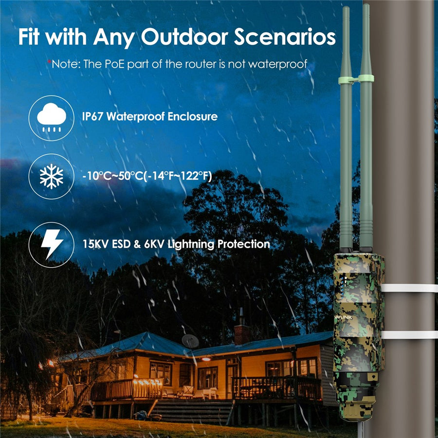 WAVLINK WN570HA2 AC1200 Dual Band Wireless Router IP67 Waterproof Outdoor WiFi Extender with Poe