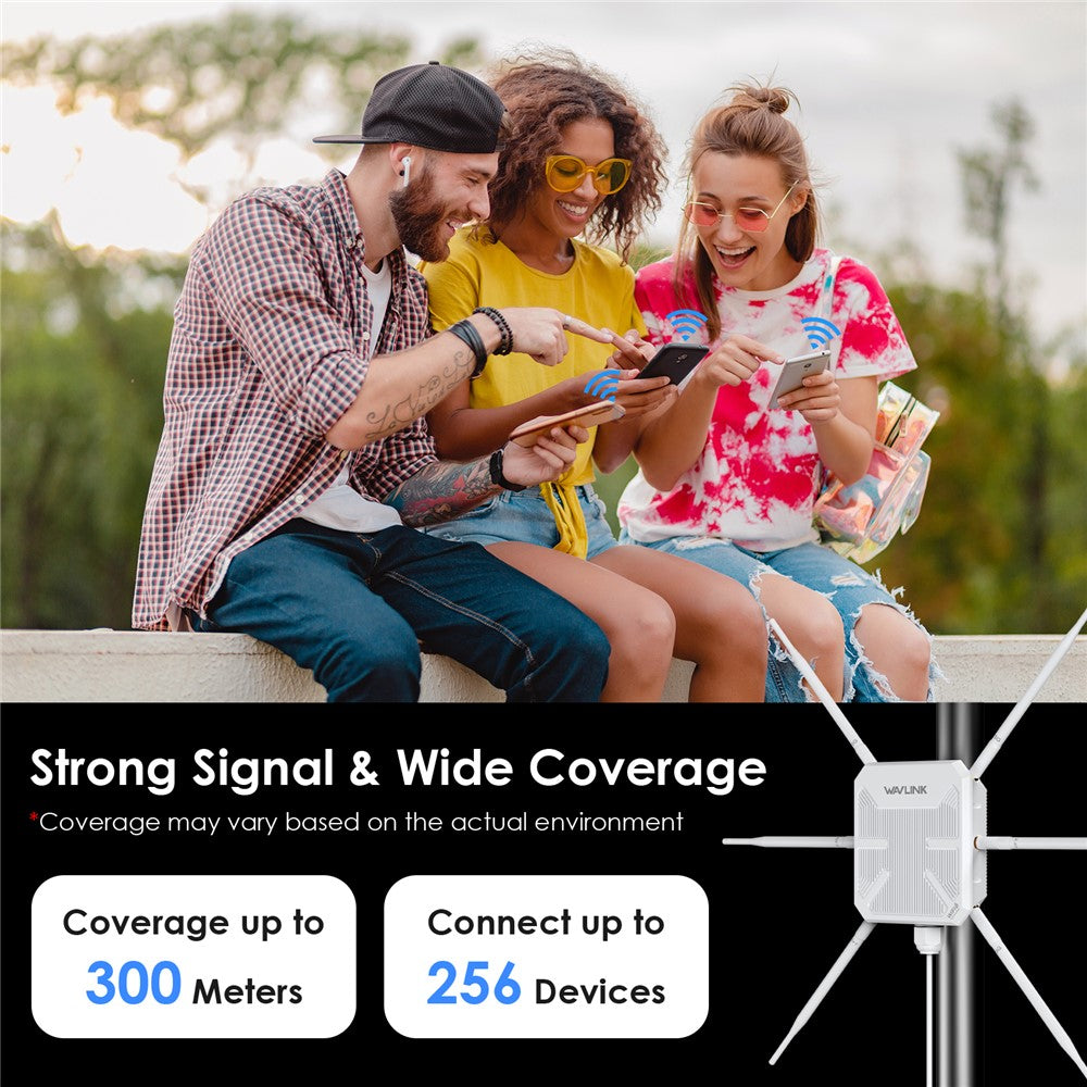 WAVLINK WN588HX3 AX3000 Dual Band Outdoor WiFi 6 Access Point Active / Passive PoE Repeater with 6x7dBi Antennas