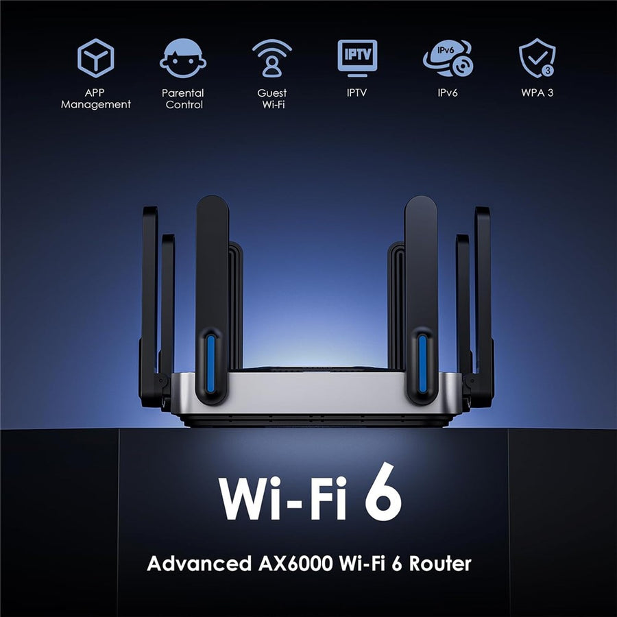 WAVLINK WN592AX6 AX6000 Dual Band WiFi 6 Router 2.5G Multi Gig Port Quad Core CPU for Home / Office