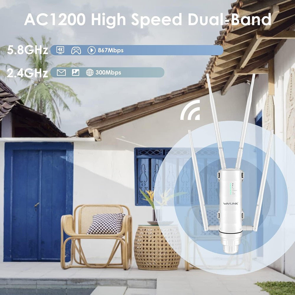 WAVLINK WS-WN572HP3-A Outdoor WiFi Extender AC1200 Dual Band Weatherproof Wireless Router with PoE, Giga Ports