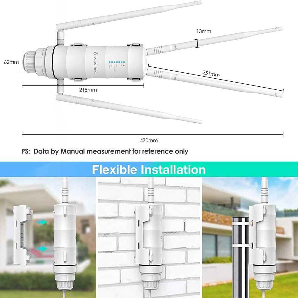 WAVLINK WS-WN572HP3-A Outdoor WiFi Extender AC1200 Dual Band Weatherproof Wireless Router with PoE, Giga Ports