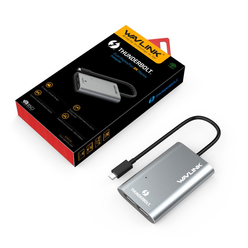 WAVLINK UTA21D Thunderbolt 3 Type-C to Dual DisplayPort Adapter DP 4K / 5K / 8K Video Display Converter