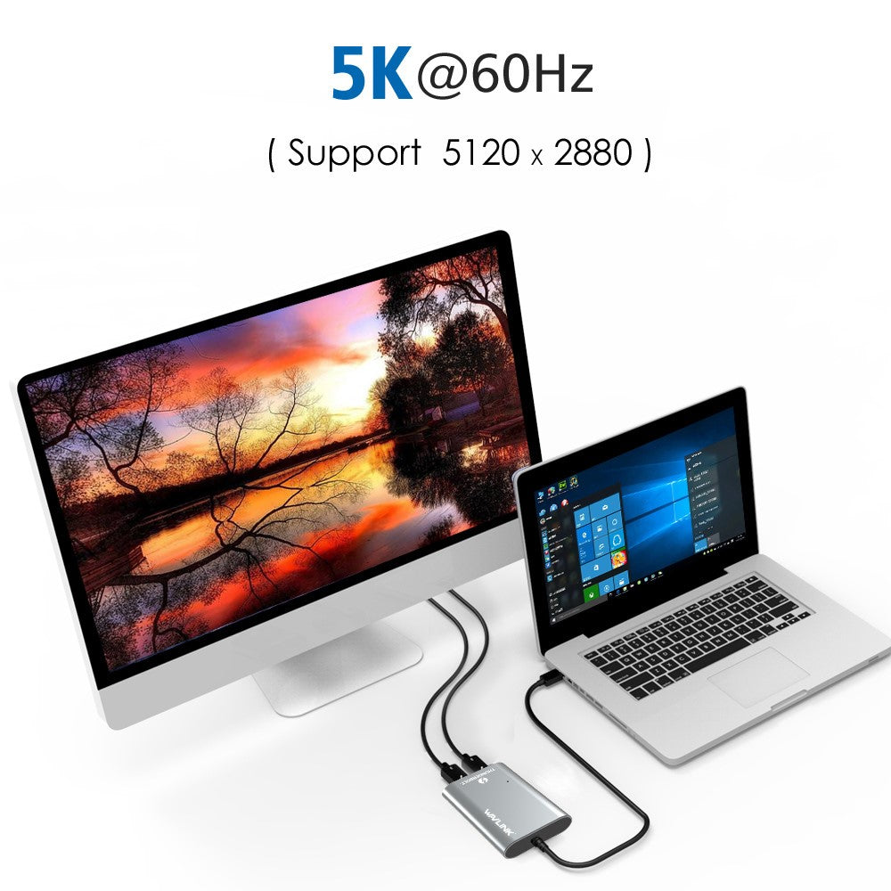 WAVLINK UTA21D Thunderbolt 3 Type-C to Dual DisplayPort Adapter DP 4K / 5K / 8K Video Display Converter
