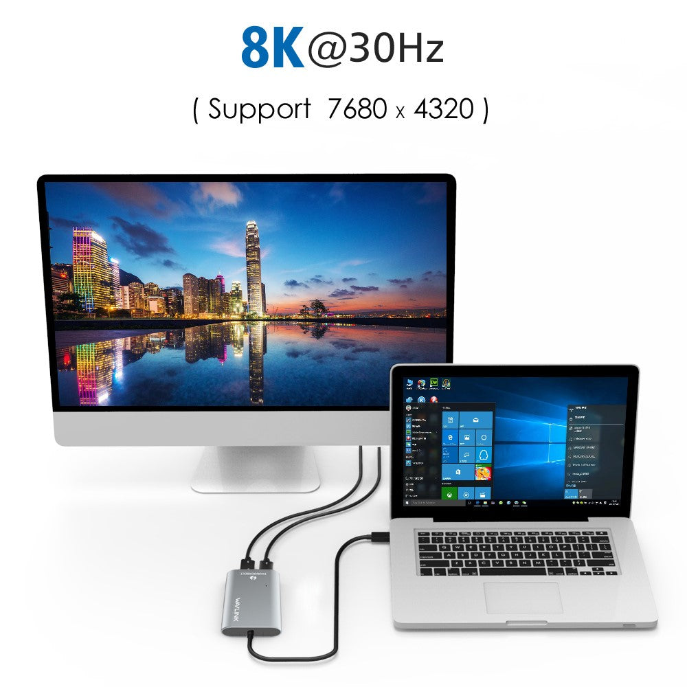 WAVLINK UTA21D Thunderbolt 3 Type-C to Dual DisplayPort Adapter DP 4K / 5K / 8K Video Display Converter