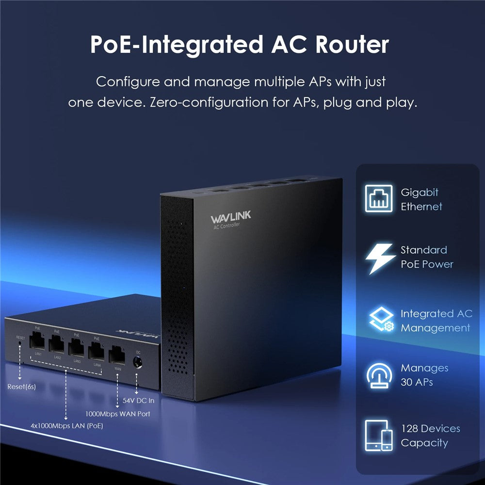 WAVLINK WN701AE 5-Port Gigabit Poe Switch IEEE 802.3AF / AT Auto-Discovery Centralized AP Management