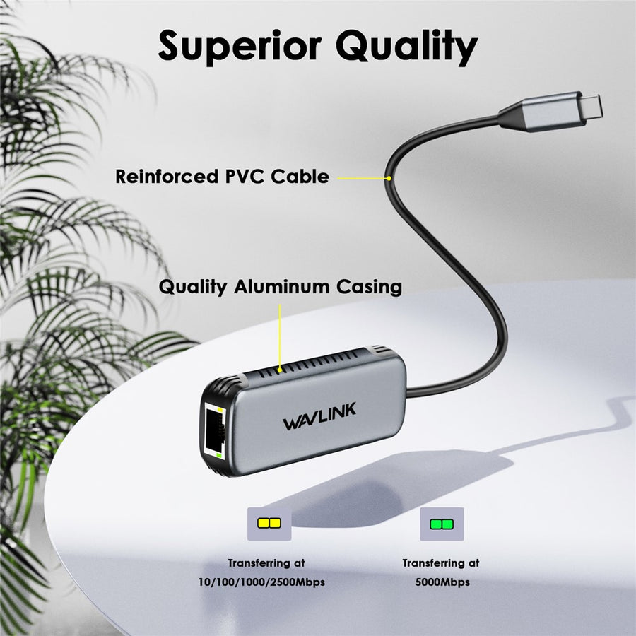 WAVLINK WL-NWU340G USB-C to RJ45 Gigabit Ethernet Adapter 5Gbps Wired Network Converter