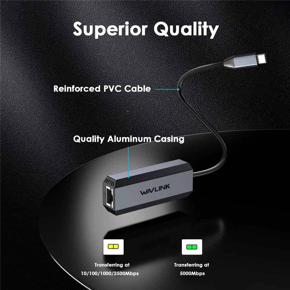 WAVLINK WL-NWU341G USB-C to 5000Mbps RJ45 LAN Ethernet Laptop Network Adapter
