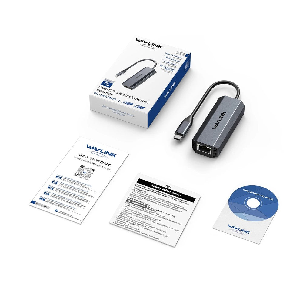 WAVLINK WL-NWU341G USB-C to 5000Mbps RJ45 LAN Ethernet Laptop Network Adapter