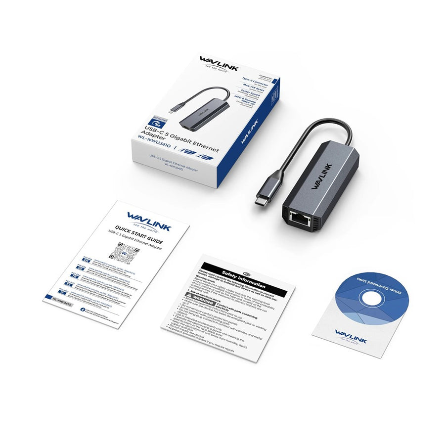 WAVLINK WL-NWU341G USB-C to 5000Mbps RJ45 LAN Ethernet Laptop Network Adapter