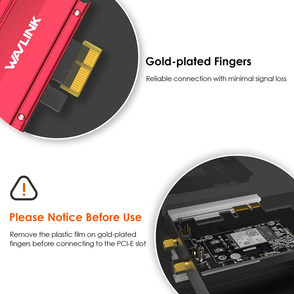 WAVLINK WS-WN675X2-B Bluetooth-Compatible 5.2 WiFi 6E AX3000 Pcie WiFi Network Card 3000Mbps Tri-Band Wireless Adapter for PC Computer