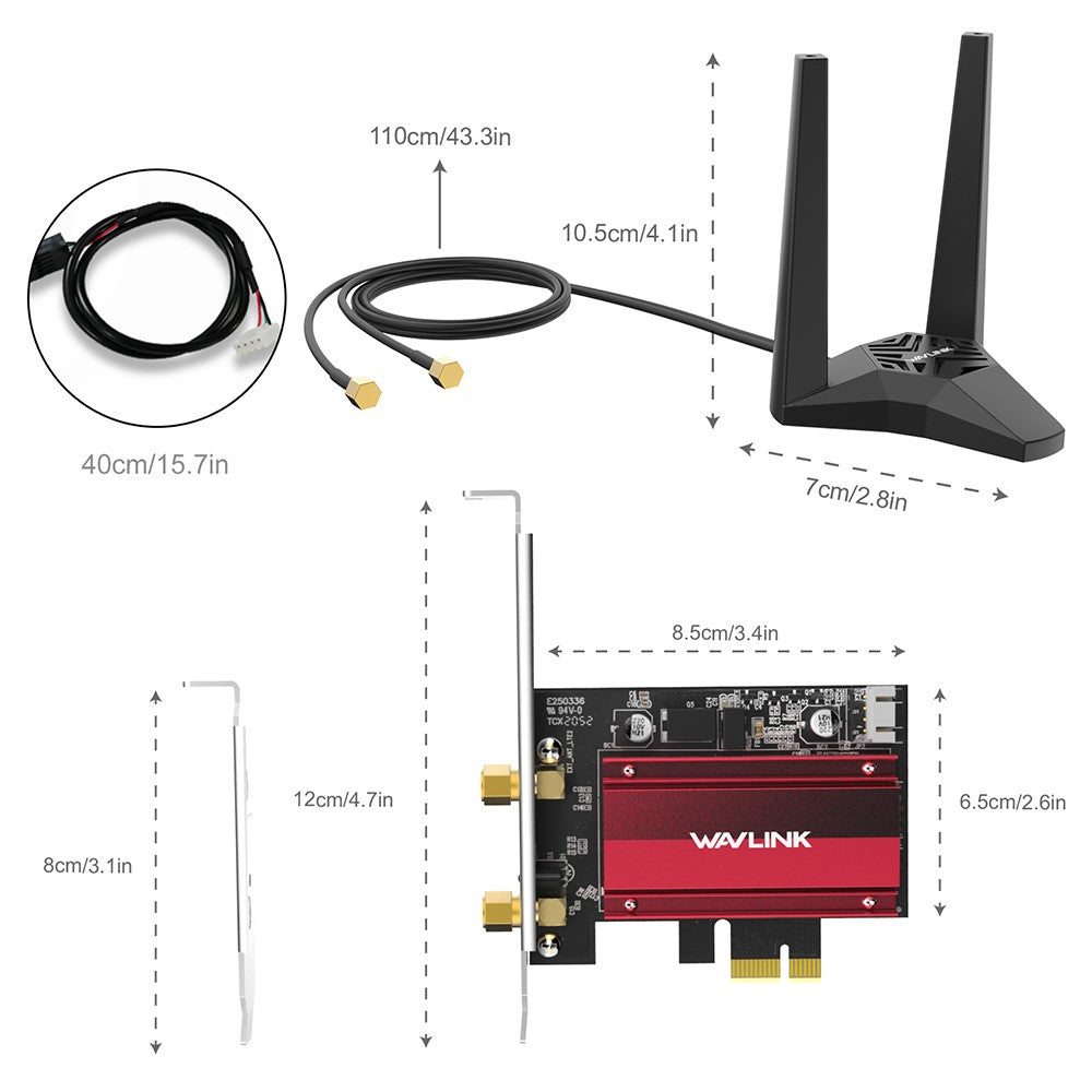 WAVLINK WS-WN675X2-B Bluetooth-Compatible 5.2 WiFi 6E AX3000 Pcie WiFi Network Card 3000Mbps Tri-Band Wireless Adapter for PC Computer