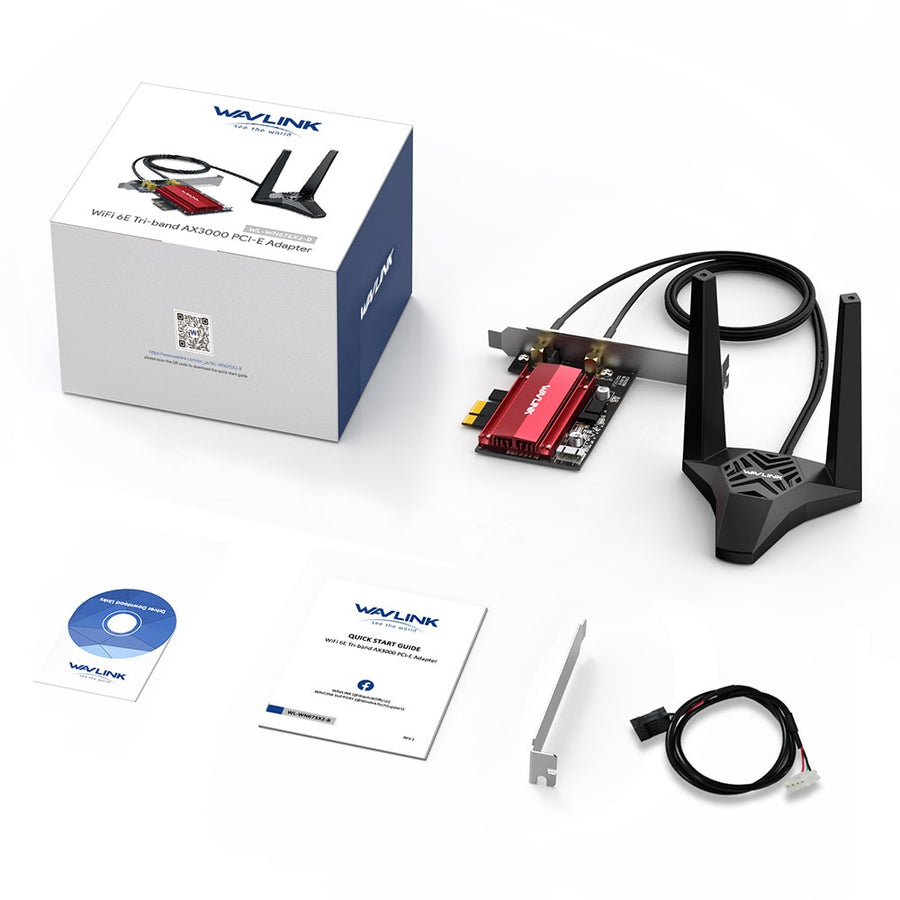 WAVLINK WS-WN675X2-B Bluetooth-Compatible 5.2 WiFi 6E AX3000 Pcie WiFi Network Card 3000Mbps Tri-Band Wireless Adapter for PC Computer