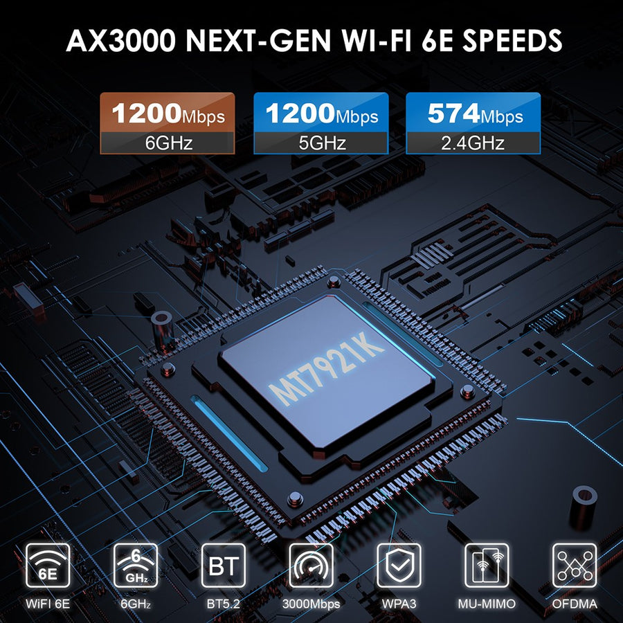WAVLINK WS-WN675X2-B Bluetooth-Compatible 5.2 WiFi 6E AX3000 Pcie WiFi Network Card 3000Mbps Tri-Band Wireless Adapter for PC Computer