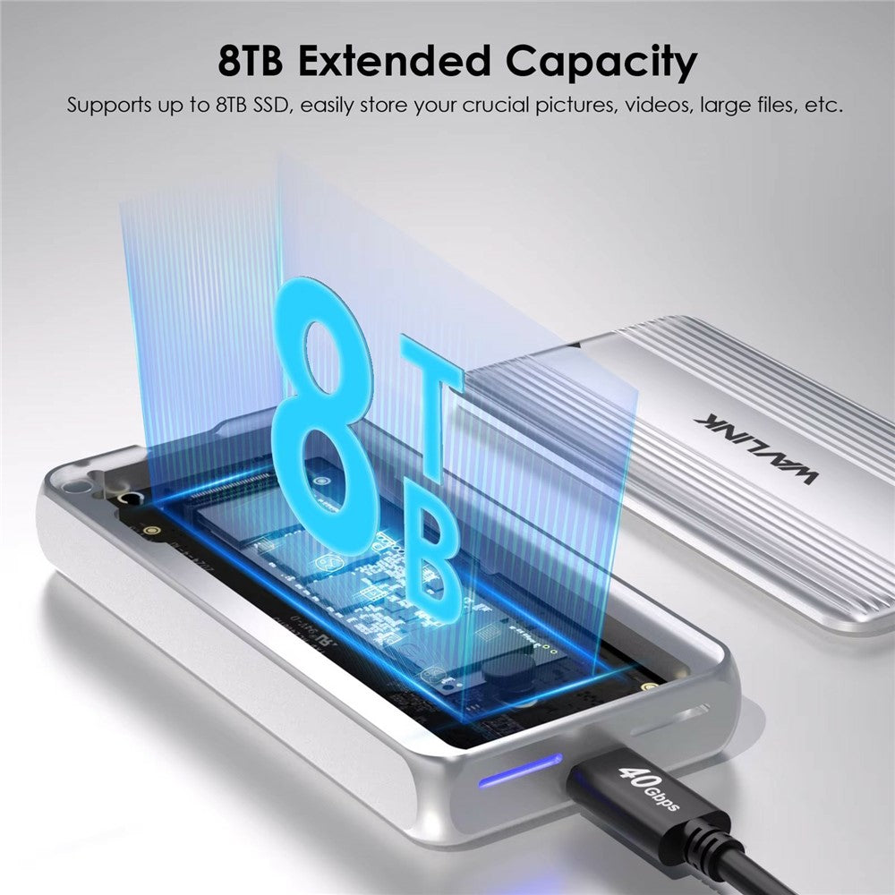 WAVLINK ST406C M.2 NVMe SSD Enclosure USB4 40Gbps Aluminum Alloy Hard Drive Case Support 2280  /  2260  /  2242  /  2230