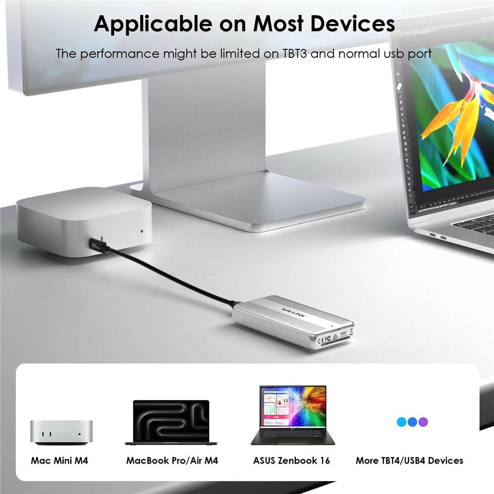 WAVLINK ST406C M.2 NVMe SSD Enclosure USB4 40Gbps Aluminum Alloy Hard Drive Case Support 2280  /  2260  /  2242  /  2230