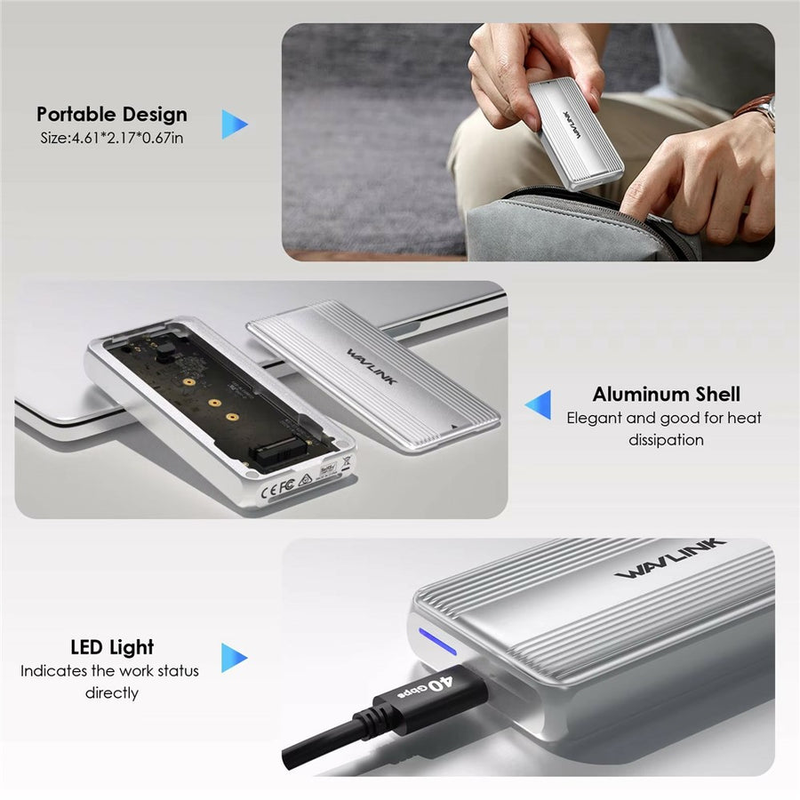WAVLINK ST406C M.2 NVMe SSD Enclosure USB4 40Gbps Aluminum Alloy Hard Drive Case Support 2280  /  2260  /  2242  /  2230