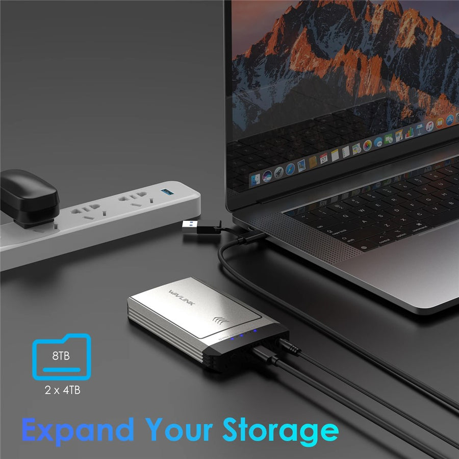 WAVLINK ST347 Dual Slot M.2 SSD Enclosure USB-C 3.2 Gen2 10Gbps One-Click Offline Clone For Data Migration  /  Backup