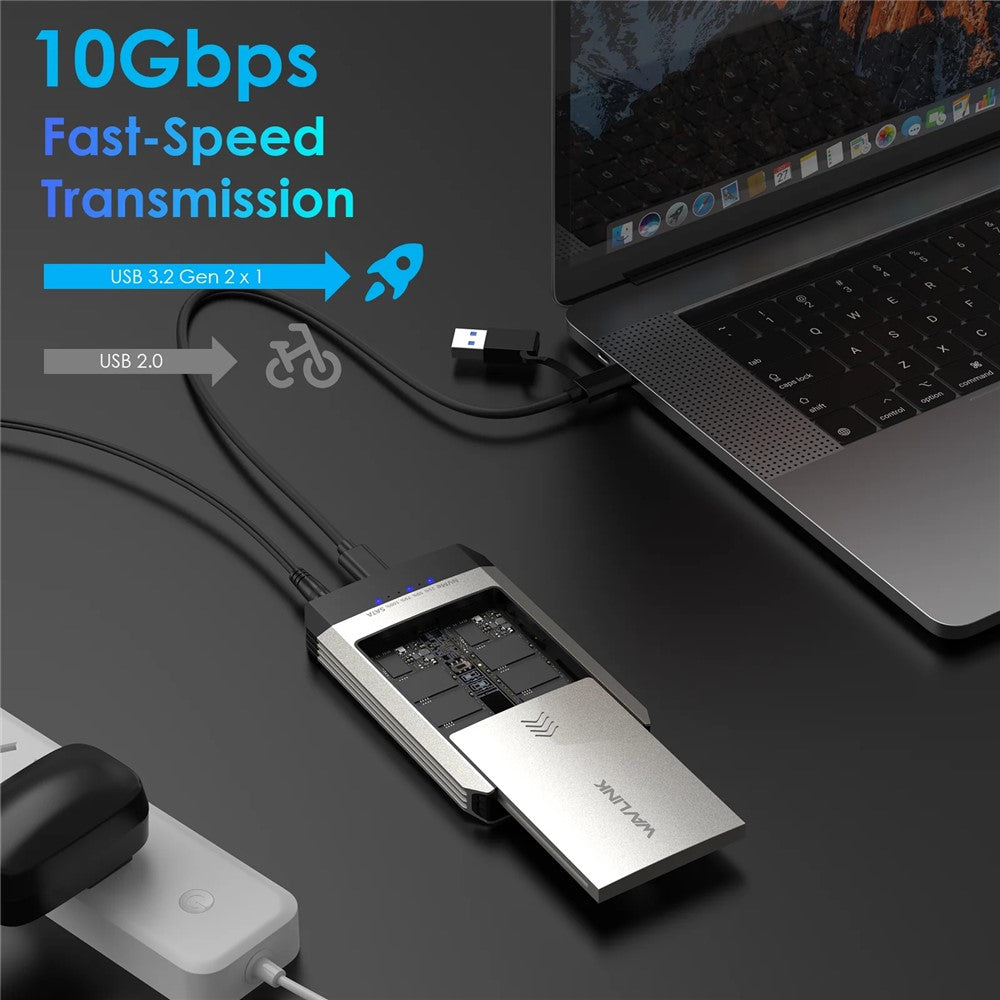 WAVLINK ST347 Dual Slot M.2 SSD Enclosure USB-C 3.2 Gen2 10Gbps One-Click Offline Clone For Data Migration  /  Backup