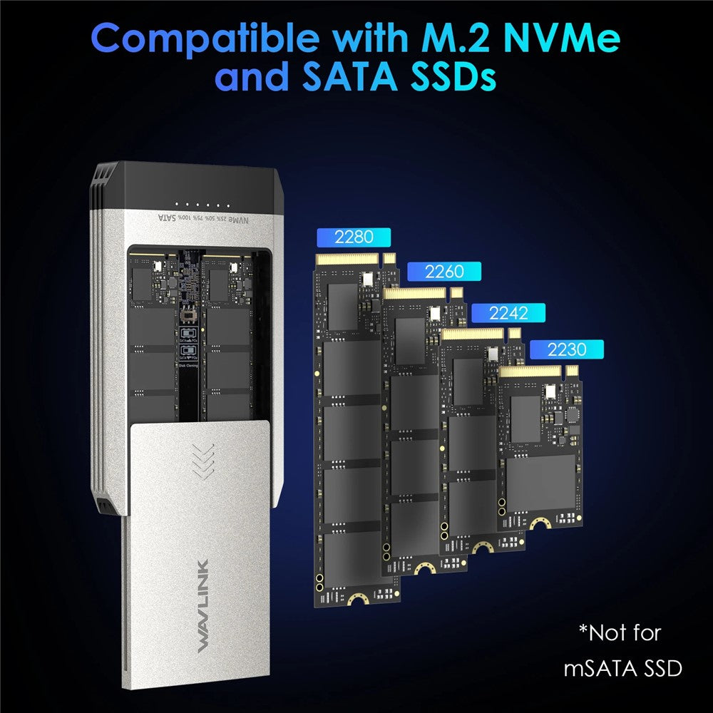 WAVLINK ST347 Dual Slot M.2 SSD Enclosure USB-C 3.2 Gen2 10Gbps One-Click Offline Clone For Data Migration  /  Backup