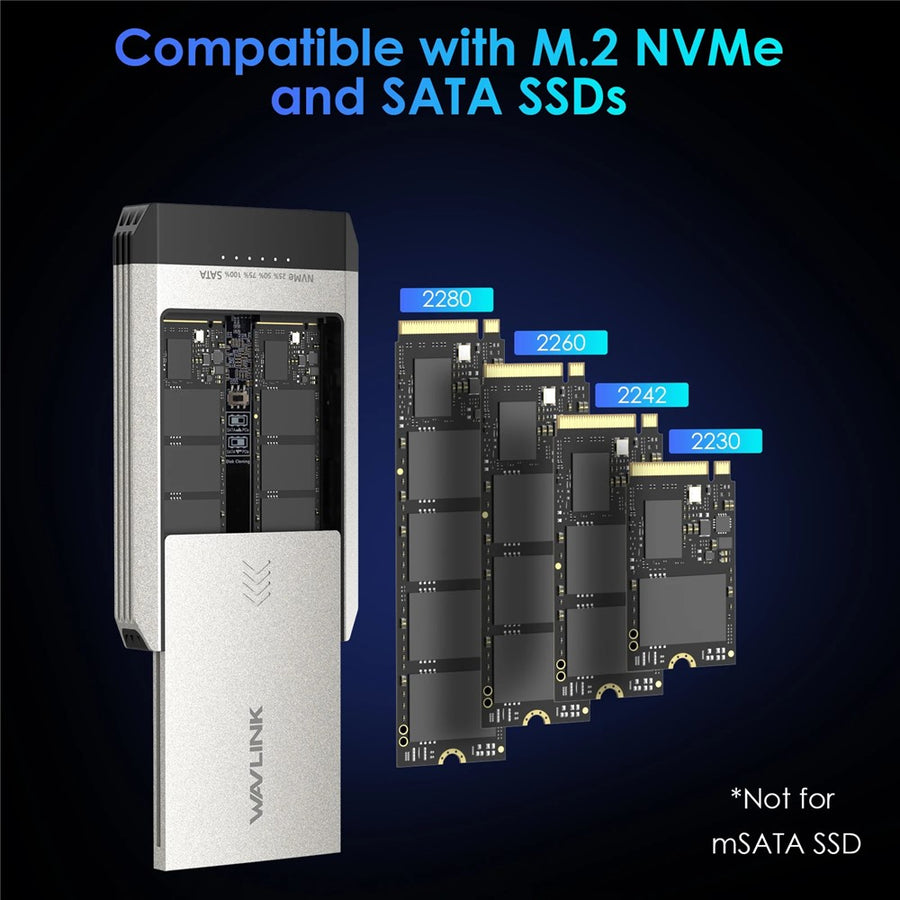 WAVLINK ST347 Dual Slot M.2 SSD Enclosure USB-C 3.2 Gen2 10Gbps One-Click Offline Clone For Data Migration  /  Backup