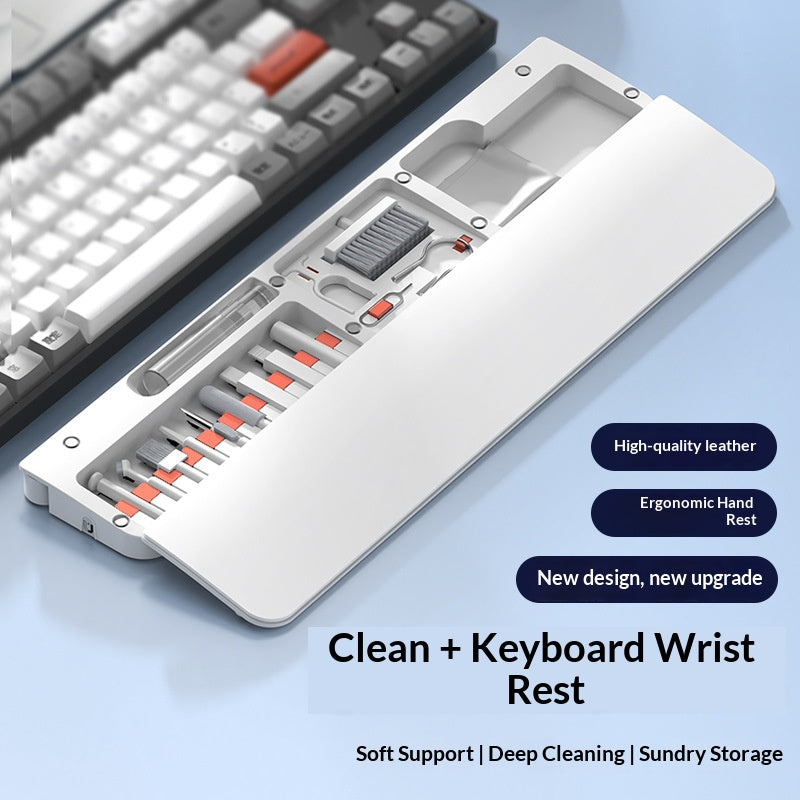 Multifunctional PU Leather Keyboard Wrist Rest Cleaning Kit Organizer Box for Phone/Camera/Earphones Cleaning Tools