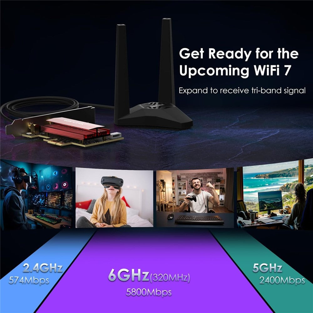 WAVLINK WL-WN685BE3-A Desktop PC WiFi 7 BE8800 Pcie Card Bluetooth-Compatible 5.4 8800Mbps Tri-Band BE200 Wireless Adapter