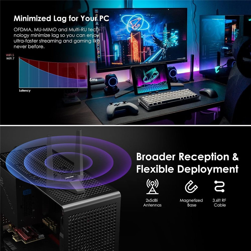 WAVLINK WL-WN685BE3-A Desktop PC WiFi 7 BE8800 Pcie Card Bluetooth-Compatible 5.4 8800Mbps Tri-Band BE200 Wireless Adapter