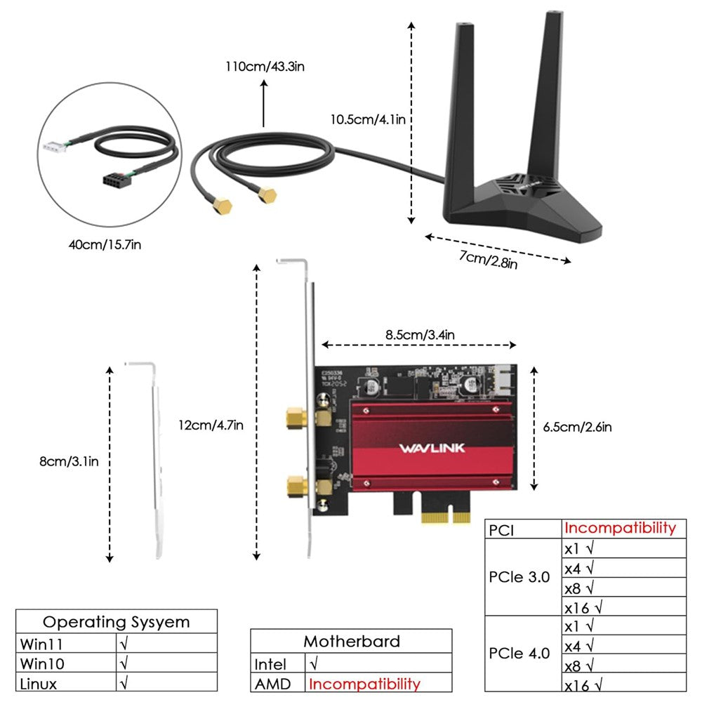 WAVLINK WL-WN685BE3-A Desktop PC WiFi 7 BE8800 Pcie Card Bluetooth-Compatible 5.4 8800Mbps Tri-Band BE200 Wireless Adapter