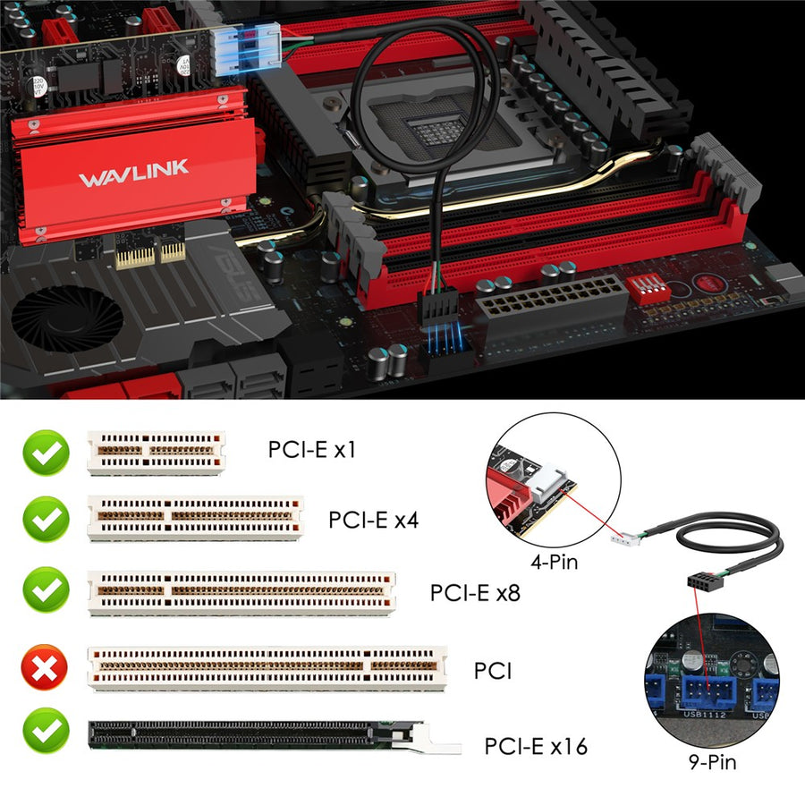 WAVLINK WL-WN685BE3-B WiFi 7 Tri-Band PCI-E Wireless Network Card BE8800 2.4GHz 5GHz 6GHz Bluetooth-Compatible 5.4 Adapter