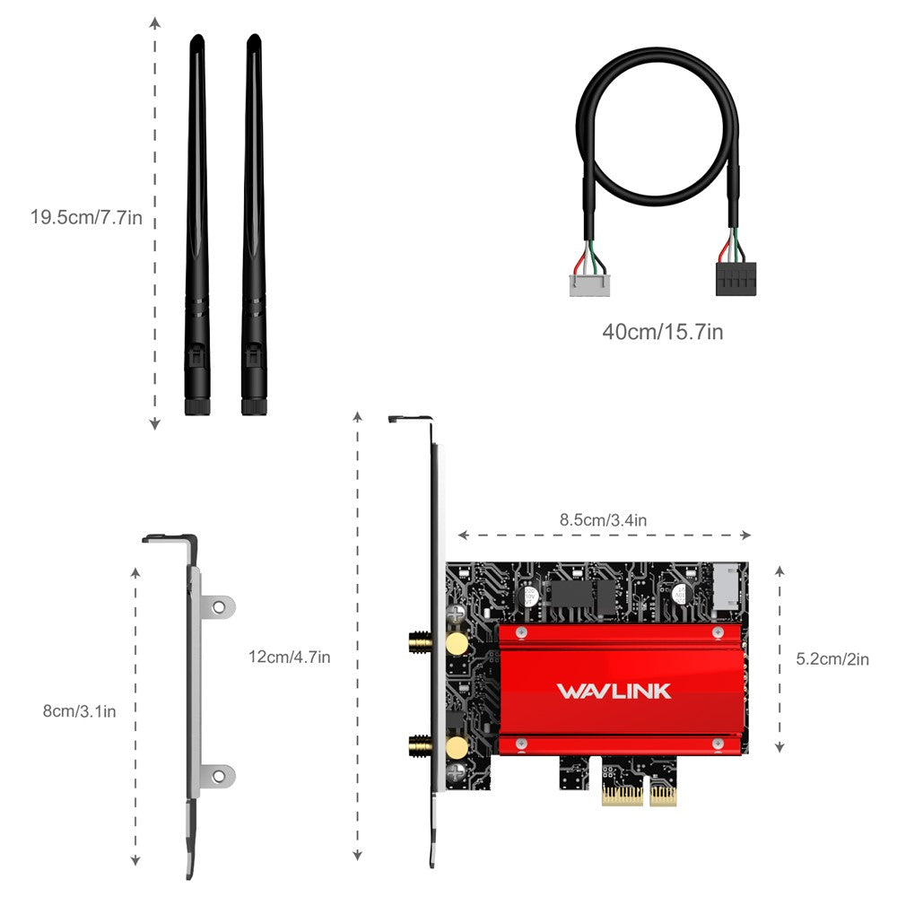WAVLINK WL-WN685BE3-B WiFi 7 Tri-Band PCI-E Wireless Network Card BE8800 2.4GHz 5GHz 6GHz Bluetooth-Compatible 5.4 Adapter