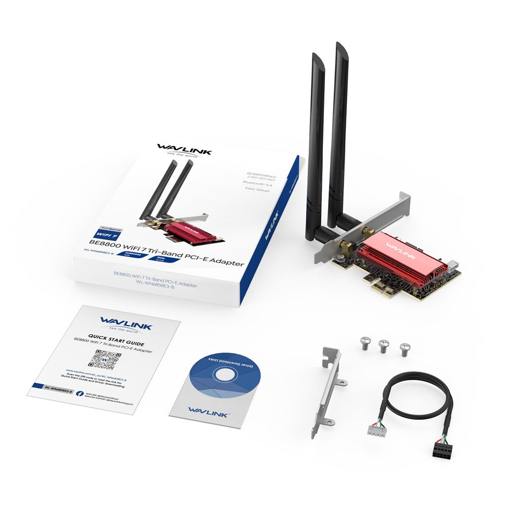 WAVLINK WL-WN685BE3-B WiFi 7 Tri-Band PCI-E Wireless Network Card BE8800 2.4GHz 5GHz 6GHz Bluetooth-Compatible 5.4 Adapter