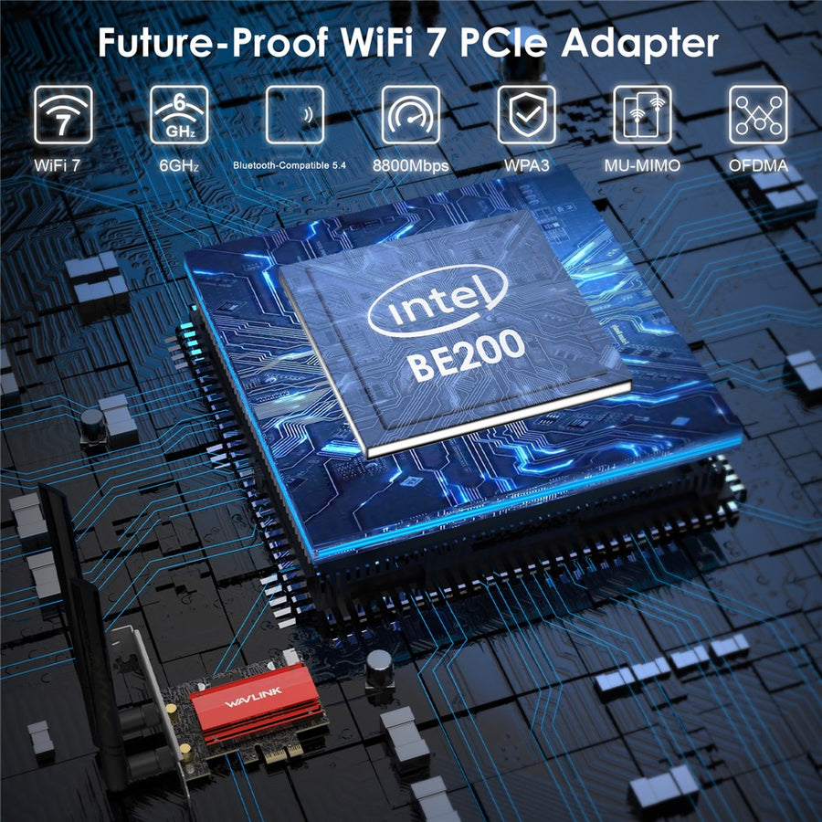 WAVLINK WL-WN685BE3-B WiFi 7 Tri-Band PCI-E Wireless Network Card BE8800 2.4GHz 5GHz 6GHz Bluetooth-Compatible 5.4 Adapter