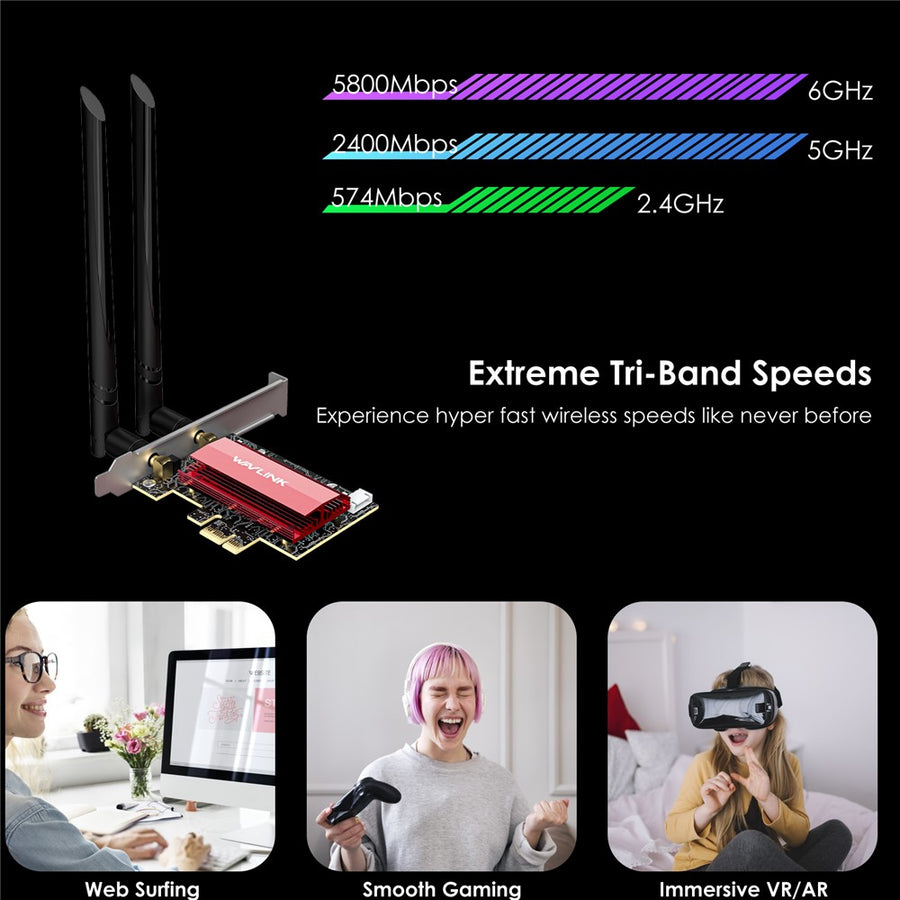 WAVLINK WL-WN685BE3-B WiFi 7 Tri-Band PCI-E Wireless Network Card BE8800 2.4GHz 5GHz 6GHz Bluetooth-Compatible 5.4 Adapter
