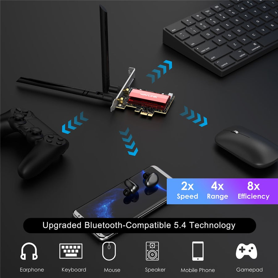 WAVLINK WL-WN685BE3-B WiFi 7 Tri-Band PCI-E Wireless Network Card BE8800 2.4GHz 5GHz 6GHz Bluetooth-Compatible 5.4 Adapter