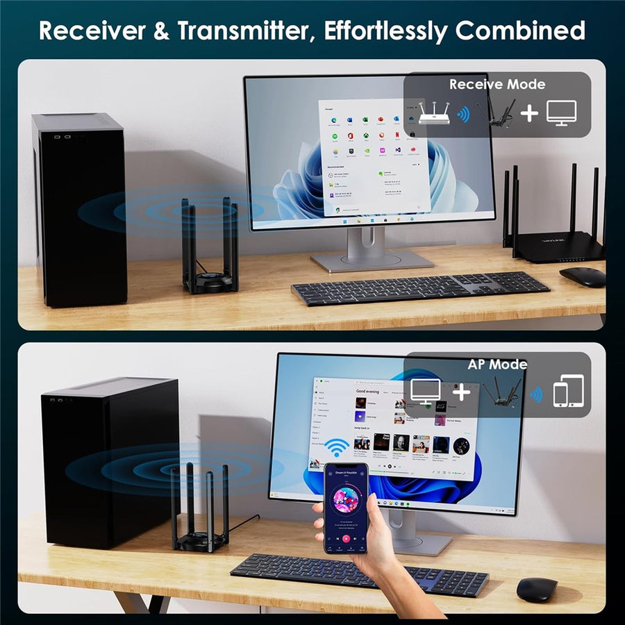WAVLINK WN695BE2 BE6500 WiFi 7 Adapter Tri-Band 2.4GHz / 5GHz / 6GHz Booster High Gain Antennas USB 3.0 for Windows 10 / 11