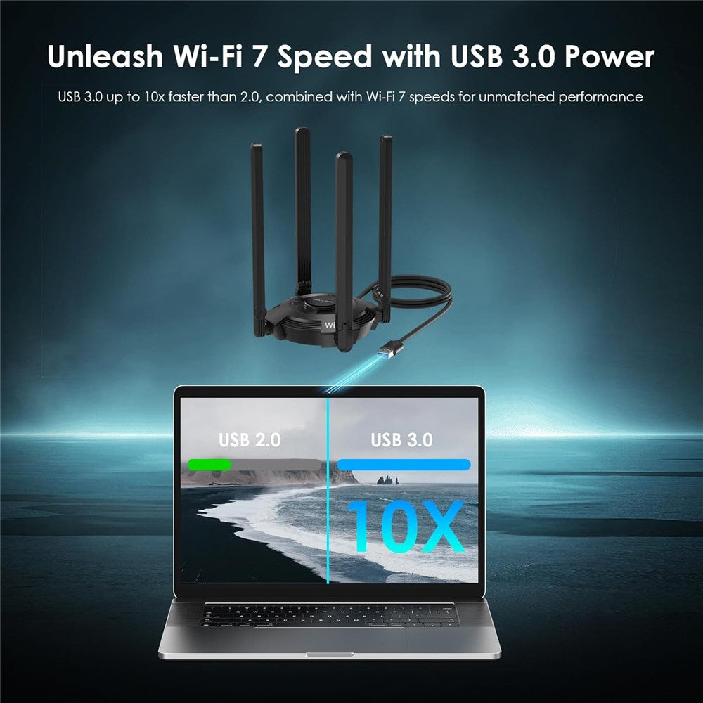 WAVLINK WN695BE2 BE6500 WiFi 7 Adapter Tri-Band 2.4GHz / 5GHz / 6GHz Booster High Gain Antennas USB 3.0 for Windows 10 / 11