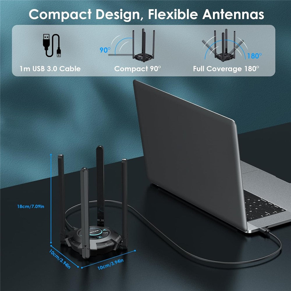 WAVLINK WN695BE2 BE6500 WiFi 7 Adapter Tri-Band 2.4GHz / 5GHz / 6GHz Booster High Gain Antennas USB 3.0 for Windows 10 / 11