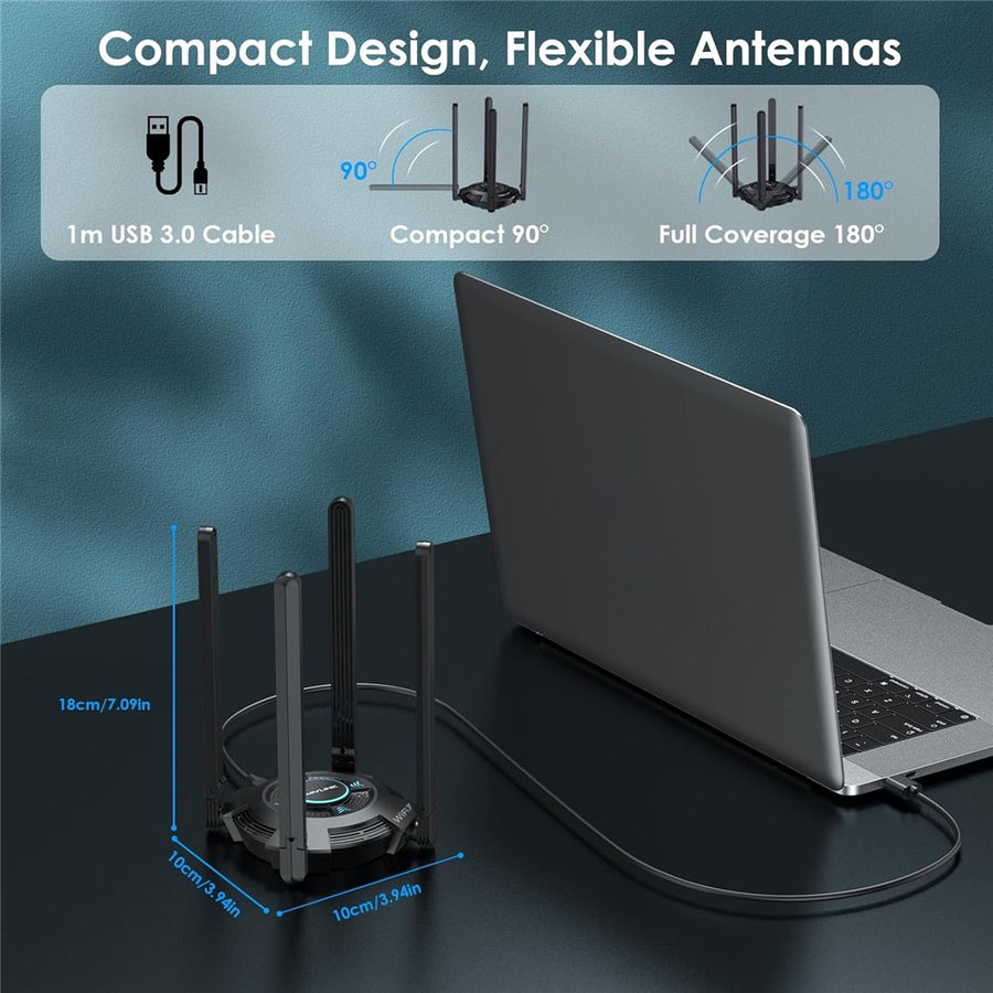 WAVLINK WN695BE2 BE6500 WiFi 7 Adapter Tri-Band 2.4GHz / 5GHz / 6GHz Booster High Gain Antennas USB 3.0 for Windows 10 / 11