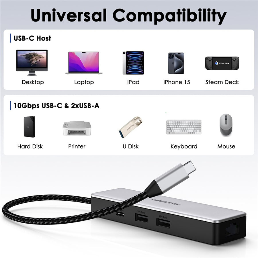 WAVLINK UH3032G 3-port USB C Hub with RJ45 Gigabit Ethernet Adapter for MacBook Pro / Chromebook