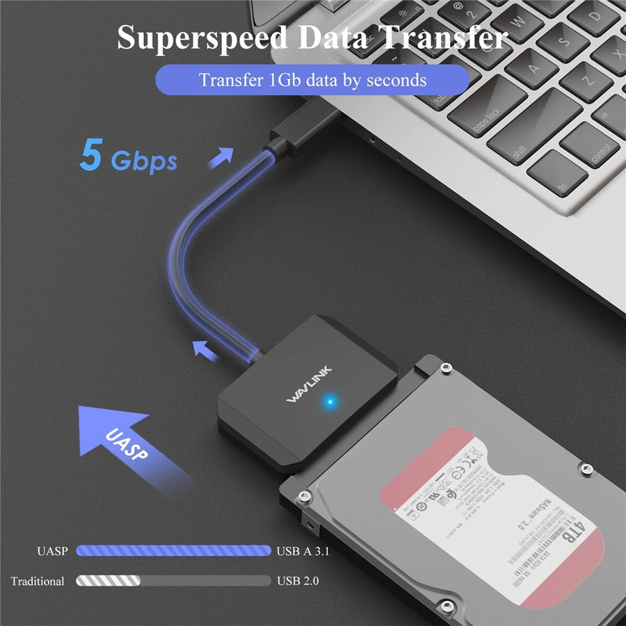 WAVLINK WL-ST345A USB 3.0 to SATA III Hard Drive Adapter Cable 5Gbps Data Transfer Converter