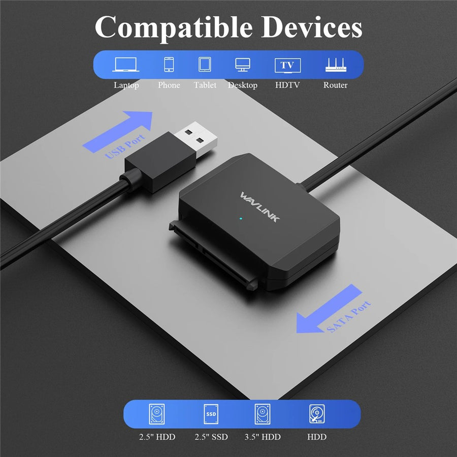 WAVLINK WL-ST345A USB 3.0 to SATA III Hard Drive Adapter Cable 5Gbps Data Transfer Converter