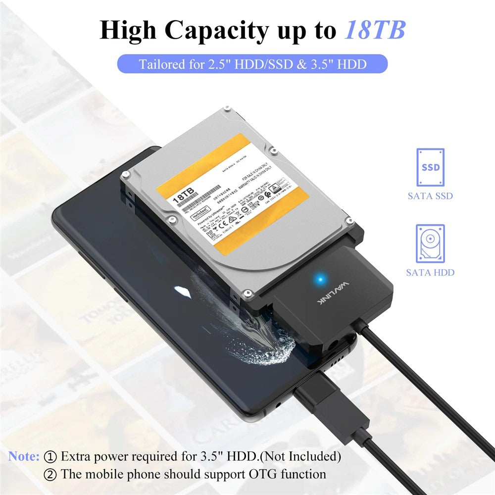 WAVLINK WL-ST345A USB 3.0 to SATA III Hard Drive Adapter Cable 5Gbps Data Transfer Converter