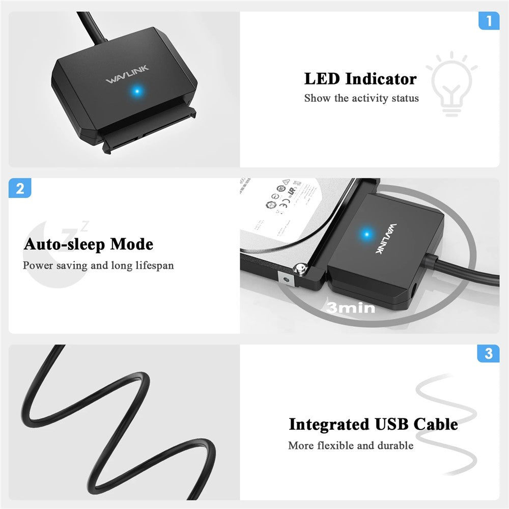 WAVLINK WL-ST345A USB 3.0 to SATA III Hard Drive Adapter Cable 5Gbps Data Transfer Converter