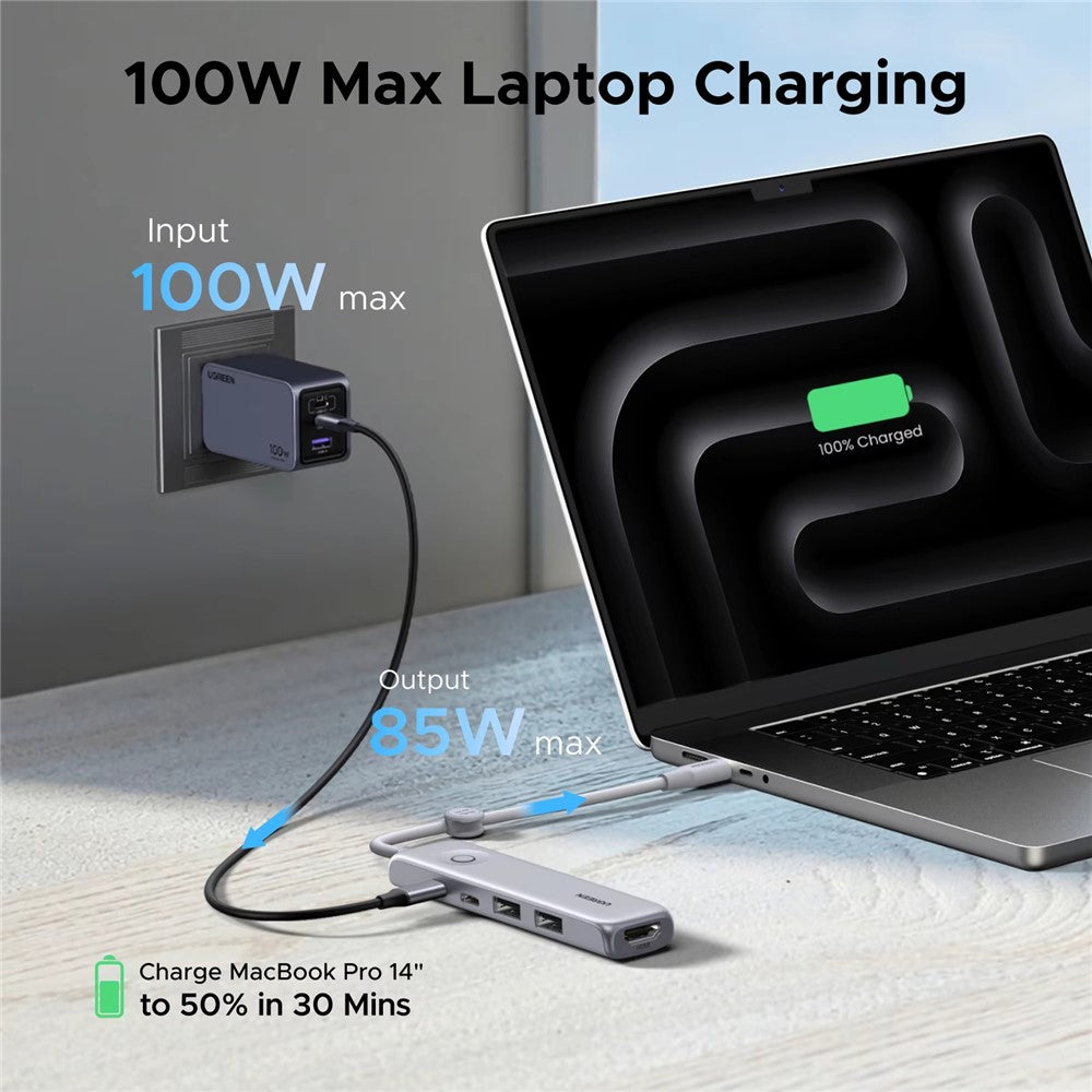 UGREEN U601 95189 5 in 1 USB-C Hub 4K / 60Hz HD PD 100W Fast Charging USB 3.2 Gen2 10Gbps Type-C Docking Station for MacBook Laptop