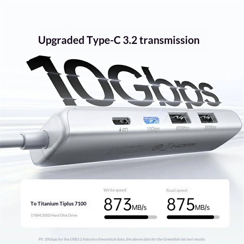 UGREEN U601 95189 5 in 1 USB-C Hub 4K / 60Hz HD PD 100W Fast Charging USB 3.2 Gen2 10Gbps Type-C Docking Station for MacBook Laptop