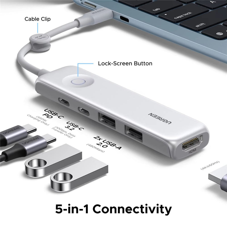 UGREEN U601 95189 5 in 1 USB-C Hub 4K / 60Hz HD PD 100W Fast Charging USB 3.2 Gen2 10Gbps Type-C Docking Station for MacBook Laptop