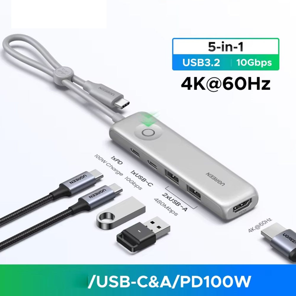 UGREEN U601 95189 5 in 1 USB-C Hub 4K / 60Hz HD PD 100W Fast Charging USB 3.2 Gen2 10Gbps Type-C Docking Station for MacBook Laptop